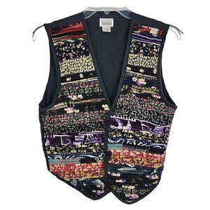 Halsey Collection Boho Hippie Vest Size Medium Vintage Layered Rolled Tapestry
